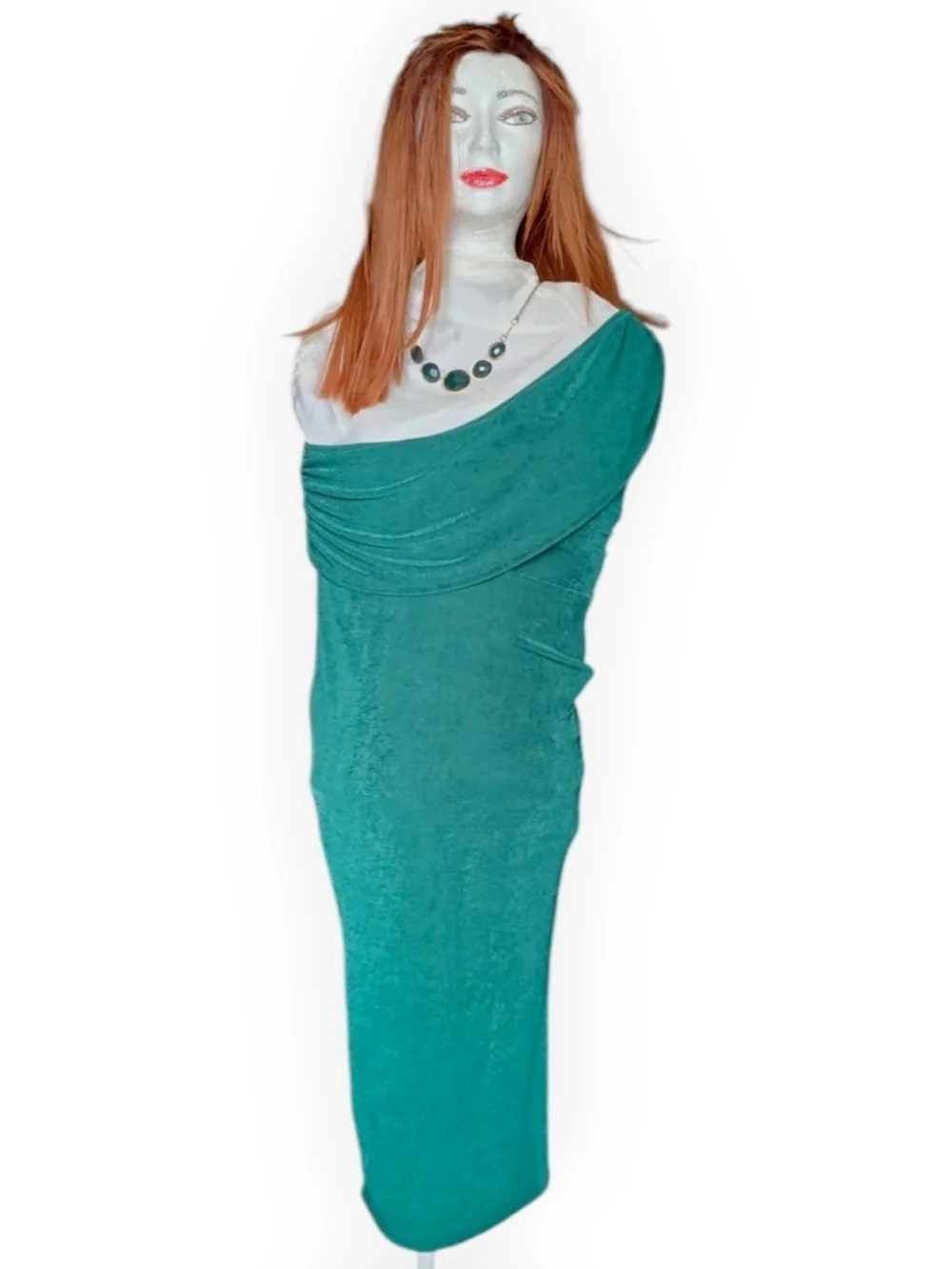 One-Shoulder Teal Evening Dress for Women - Picture 9 of 13